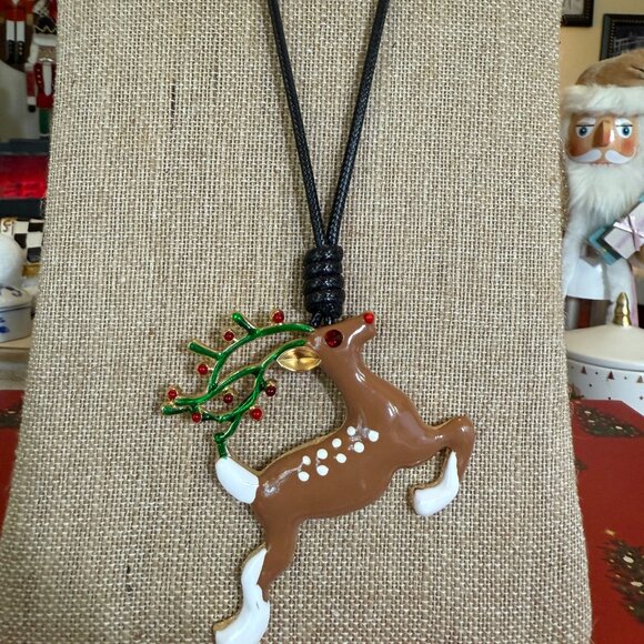 Large Reindeer pendant on a black cord necklace - Picture 3 of 3